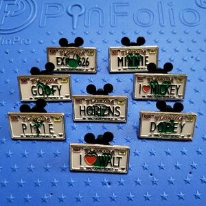 Disney License Plate Trading Pins Set of 8, 2007